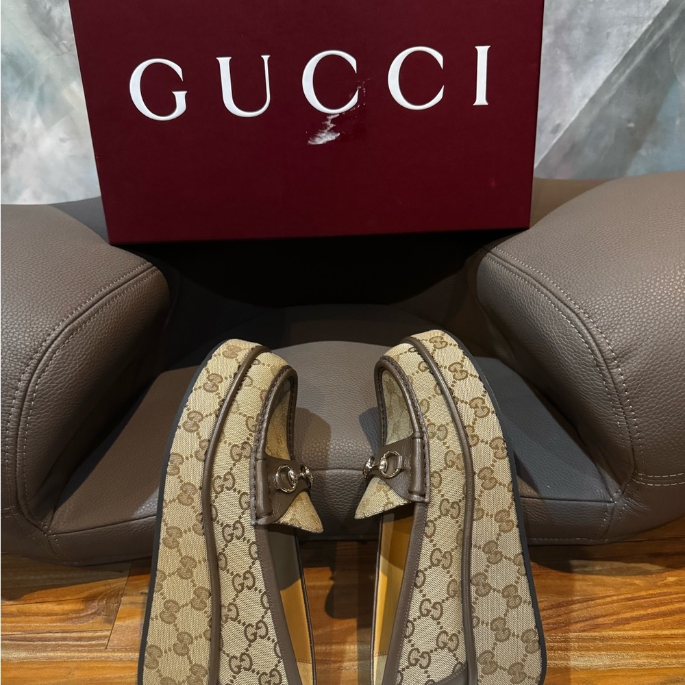 GUCCI Womens Ilde GG Supreme Canvas & Leather Flatform Loafers -Worn 1x 37.5/7.5 - Picture 11 of 16